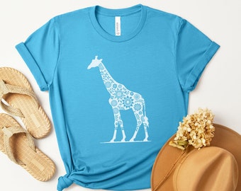Floral Giraffe Shirt, Giraffe Shirt, Floral Giraffe Tee, Flower Giraffe Shirt, Animal Lover Tee, Giraffe Lover Gift Wildlife Wildflowers Tee
