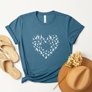 Bird Heart T-Shirt, Love Bird Shirt, Gift For Bird Lover, Birds Silhouette Shirt Outdoors Nature Shirt Cute Birds Tshirt Mothers Day Gift