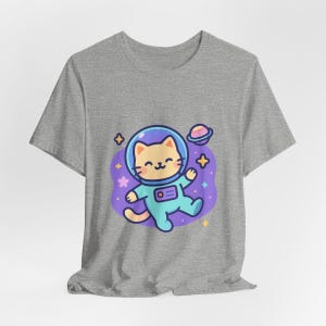 Kawaii Astronaut Cat T-Shirt Cute Cartoon Space Kitten Pastel Graphic Tee for Cat Lovers | Soft Bella Canvas 3001