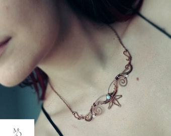 Handmade Kupfer Halskette: Handwerklich Hübsche Linien Schmuck