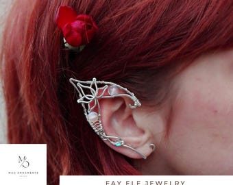 Handmade Silver Wire Elf Ear Cuffs: Aventurine, Agate, Jade