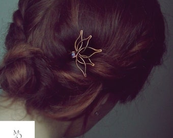 Horquilla de loto de sodalita: accesorio vintage para el cabello de boda hecho a mano