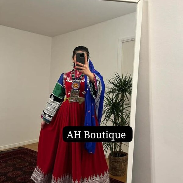 Traditionelle lange afghanische Kochi traditionelle rote Braut Kleid für Frauen