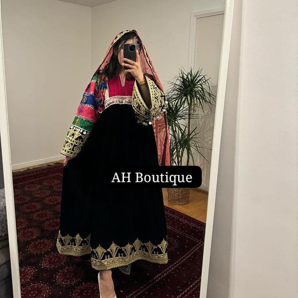 Longue robe de soirée vintage afghane de style kochi pour femme