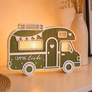 Campervan decor with LED lights | Gift for campers | Camping gift idea | Boho caravan decor | Vanlife decor with candles | Camping love Green