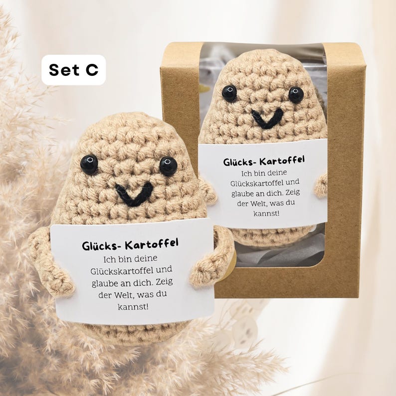 Happy Potato – Pocket Hug Potato in an exclusive box | Motivational gift & lucky charm gift for women, men, girlfriends, and colleagues Set C Deutsch