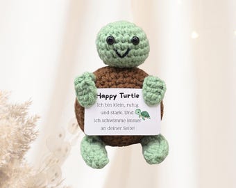 Happy Turtle Schildkröte Pocket Hug –Strickpuppe Glück | Motivationsgeschenk | Glücksbringer Geschenk für Frauen Männer | Mutmacher Geschenk
