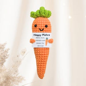 Muñeco de punto Happy Carrot Veggie Pocket Hug para el apoyo emocional | Regalo motivacional | Amuleto de la suerte para mujeres y hombres