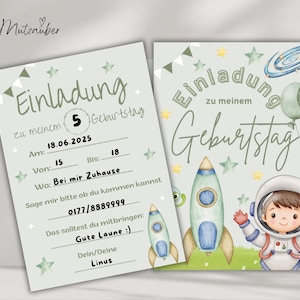 Astronaut Galaxis Einladungskarten Kindergeburtstag – 12er Set Papier | Einladung für galaktische Weltraum-Partys zum Selbst Ausfüllen