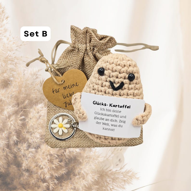 Happy Potato – Pocket Hug Potato in an exclusive box | Motivational gift & lucky charm gift for women, men, girlfriends, and colleagues Set B Deutsch