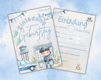 Police Boys Birthday Party Invitation Cards – Set of 12 Birthday Invitations Police Dog Sniffer Dog Boys Birthday Invitations