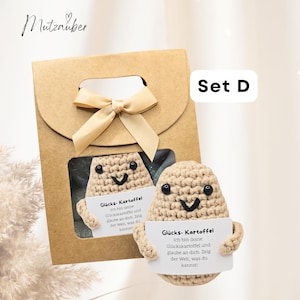 Happy Potato – Pocket Hug Potato in an exclusive box | Motivational gift & lucky charm gift for women, men, girlfriends, and colleagues Set D Deutsch
