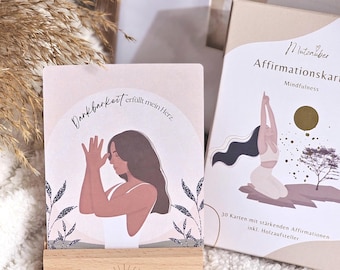 Mindfulness Cards – 30 Cards with Box & Wooden Stand | Self-Love and Mindfulness | Gift for Women, Motivational Cards, Affirmation Cards