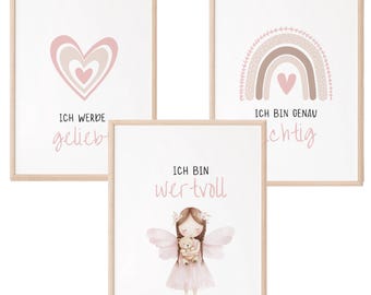 Courage magic set of 3 posters A4 affirmation poster children's room decoration fairy heart rainbow girl wall decoration wall poster