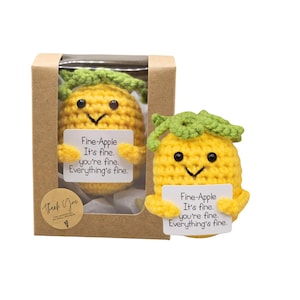 Pocket Hug Ananas – Strickpuppe Glücks-Pinguin in exklusiver Box | Motivationsgeschenk & Glücksbringer Geschenk für Frauen Männer Mutmacher