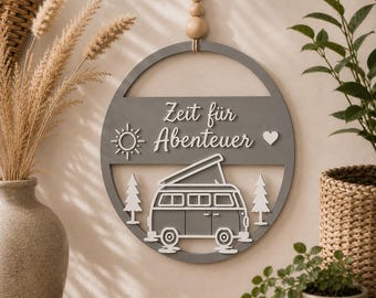 Camping Love Sign for Caravans & Motorhomes | Camper Decoration in Boho Style | Gift for Camping Lovers, Happy Camper VW Bus