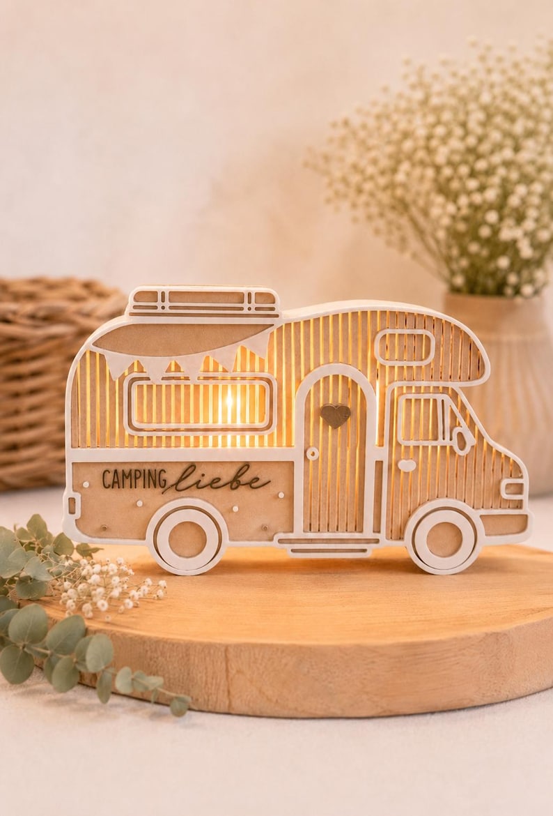 Campervan decor with LED lights | Gift for campers | Camping gift idea | Boho caravan decor | Vanlife decor with candles | Camping love Beige