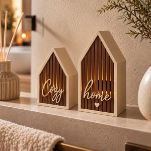 Deko Häuser mit LED Licht Cozy & Home | Boho Deko Haus | Wohnzimmer Deko | Geschenk zum Einzug Herbst Winter | Home Deko mit LED Teelichtern