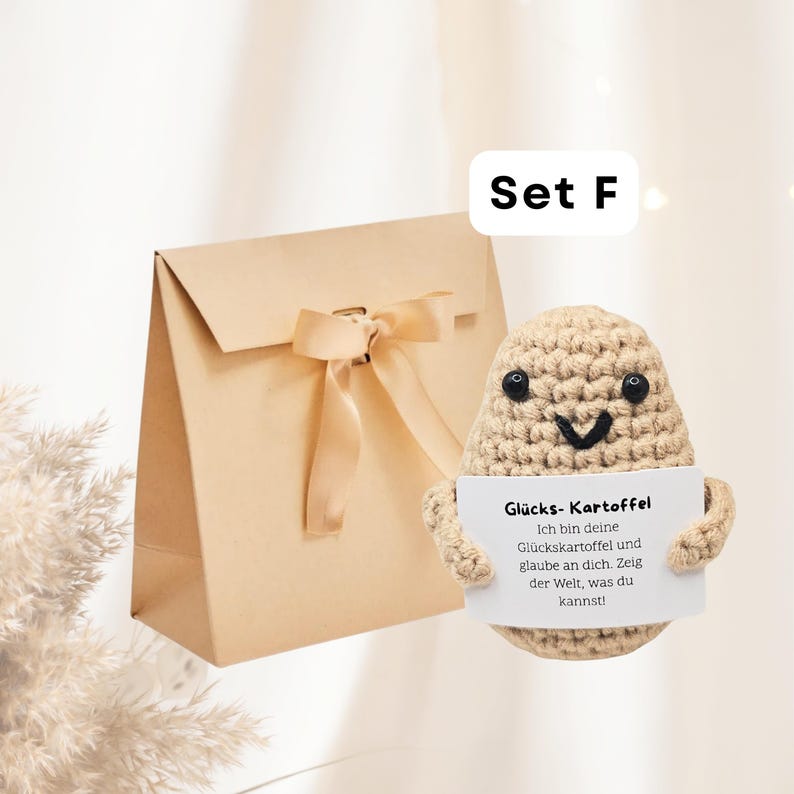 Happy Potato – Pocket Hug Potato in an exclusive box | Motivational gift & lucky charm gift for women, men, girlfriends, and colleagues Set F Deutsch