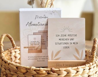 40 Mindfulness Cards for Motivation and Positivity, including Box and Stand; Happiness Cards; Affirmation Cards; Gift for Women, Christmas, Birthday