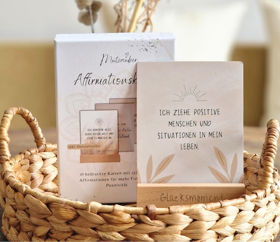 40 Achtsamkeitskarten Motivation Positivität inkl. Box + Aufsteller Glückskarten Affirmationskarten Geschenk Frauen Weihnachten Geburtstag