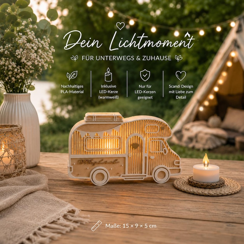 Campervan decor with LED lights | Gift for campers | Camping gift idea | Boho caravan decor | Vanlife decor with candles | Camping love image 5