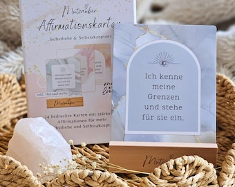 MUTZAUBER Affirmation Cards Mindfulness Cards incl. Box + Stand Happiness Cards Motivation Cards Gift for Women Yoga Mindfulness