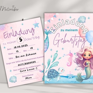 Meerjungfrau Einladungskarten Kindergeburtstag – 12er Set Einladung für Meerjungfrauen-Party zum Selbst Ausfüllen Kids & Teenies