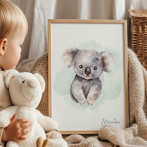 Juego de 3 carteles de Courage Magic, tamaño A4, con frases de afirmación, decoración para habitación de niños, motivos de animales, nubes salvajes y descaradas, póster de pared con koalas