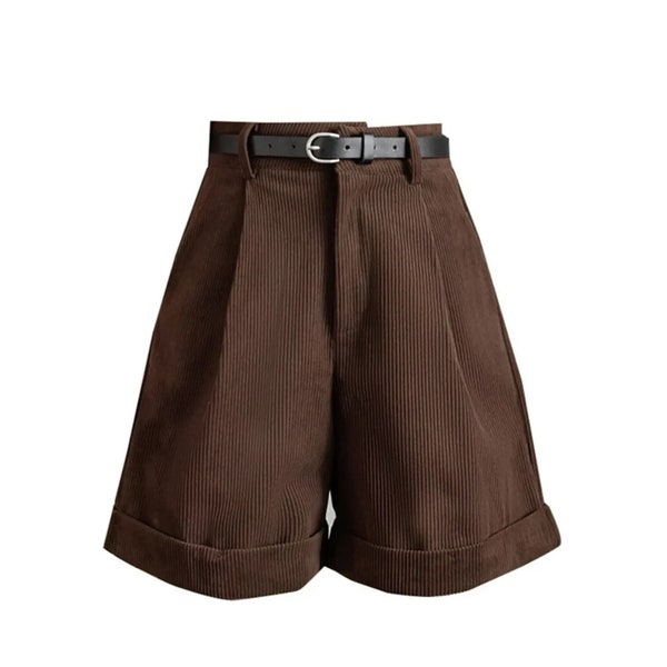 Corduroy Casual Cargo Shorts | Wide Leg Streetwear Short | Belted Highwaist Shorts