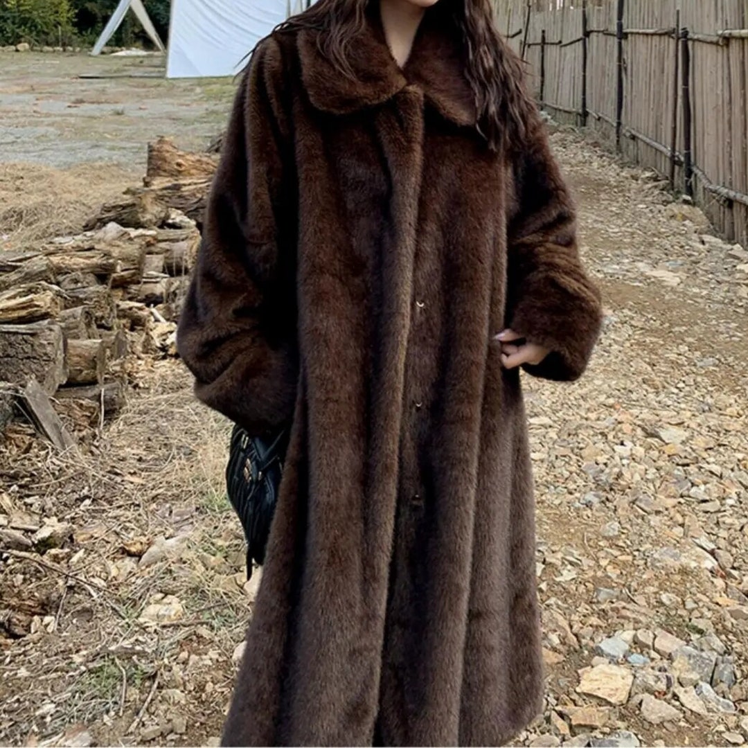 Brown Loose Faux Fur Coat Full Sleeve Maxi Long Jacket for Women - Etsy