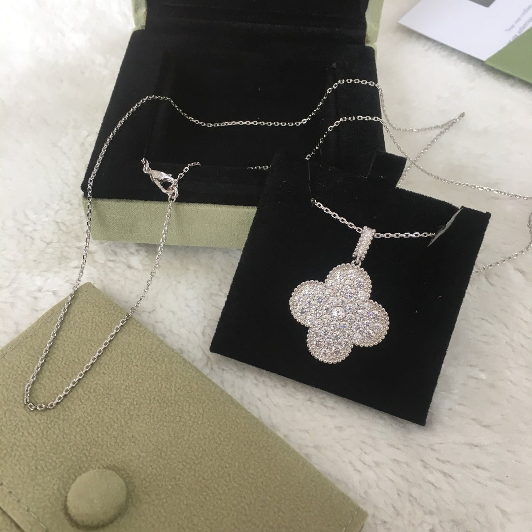 Authenticity Van Cleef Vintage Alhambra Full Diamond Pendant Necklace ...