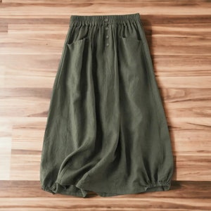 Women's Midi Skirt Plain Button Down Cloth Streetwear Fashion Style Army green