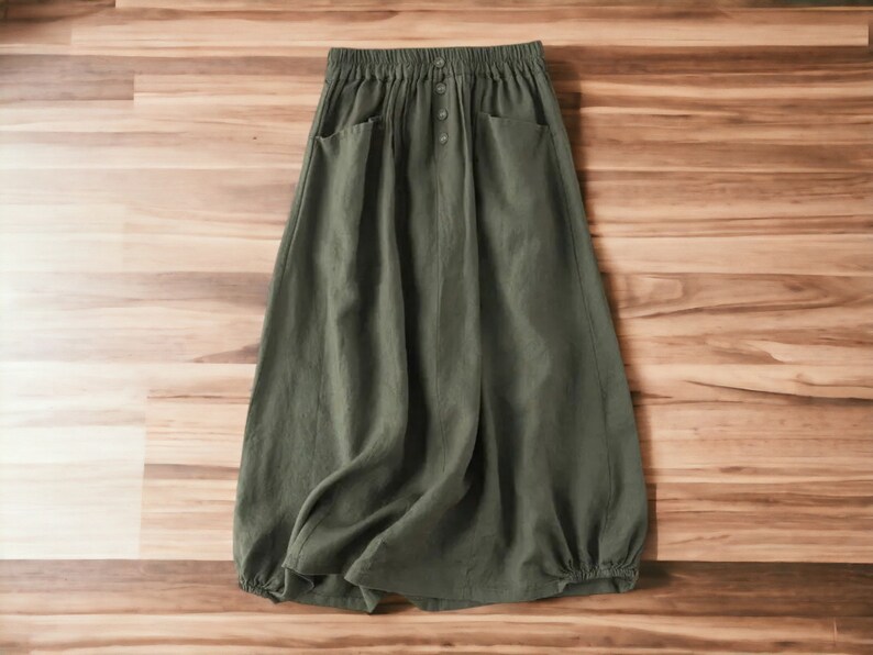 Women's Midi Skirt Plain Button Down Cloth Streetwear Fashion Style Army green