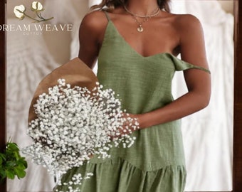 Ruffled Plain Sleeveless Dress | Off Shoulder Strap Outfit | Women&#39;s Fashion