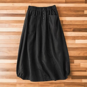 Women's Midi Skirt Plain Button Down Cloth Streetwear Fashion Style Black