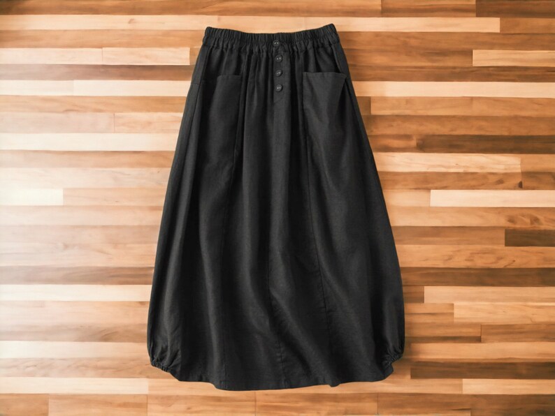 Women's Midi Skirt Plain Button Down Cloth Streetwear Fashion Style Black