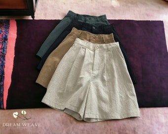 Cotton Linen High Waist Shorts |  Wide Leg | Casual Loose Wear