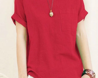 Ladies Cotton Blouse | Cozy Boho Tops | Women Casual Short Sleeve Shirts