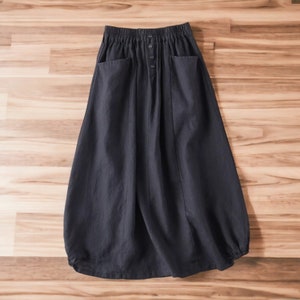 Women's Midi Skirt Plain Button Down Cloth Streetwear Fashion Style Navy