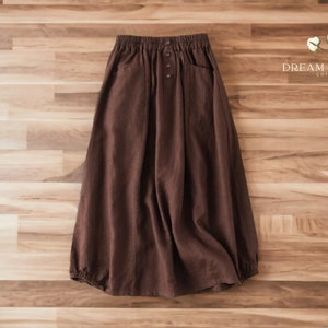 Women's Midi Skirt Plain Button Down Cloth Streetwear Fashion Style Dark Brown