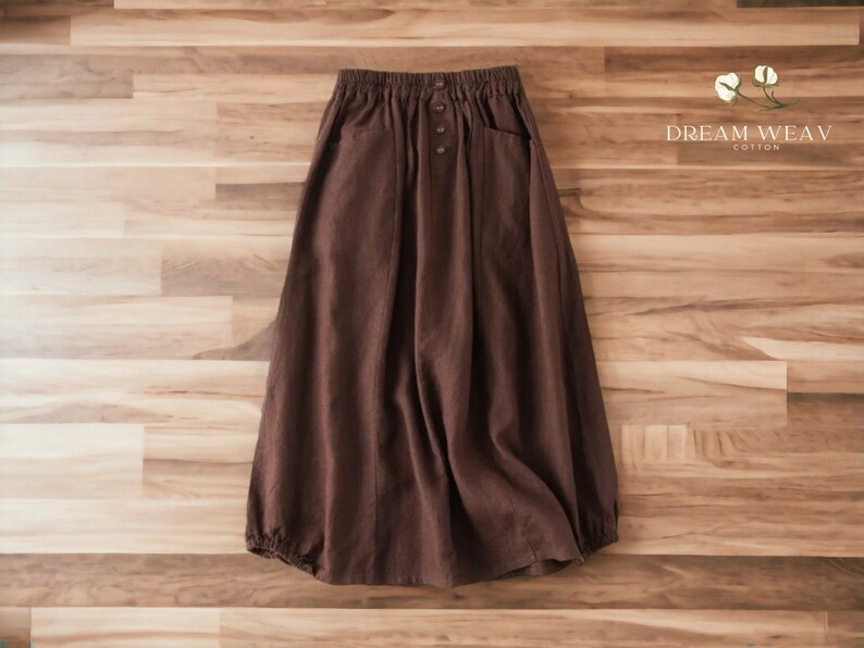 Women's Midi Skirt Plain Button Down Cloth Streetwear Fashion Style Dark Brown