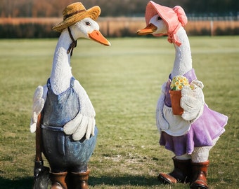 Statue de jardin en résine de canard, statue de couple de canard, décoration de jardin, statue en résine, statue drôle, ornement de jardin drôle, cadeau amusant, cadeau de pendaison de crémaillère