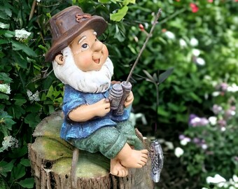 Garden Gnome Fishing Statue, Relaxed Gnome, Home Garden Gnome, Garden Ornament, Outdoor Statues, Rustproof Gnomes, Fairy Garden Ornaments