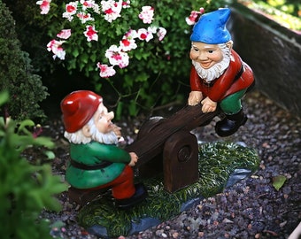 Garden Gnomes On Seesaw, Resin Gnomes, Garden Sculptures, Garden Figurines, Funny Statue, Garden Ornaments, Outdoor Decor