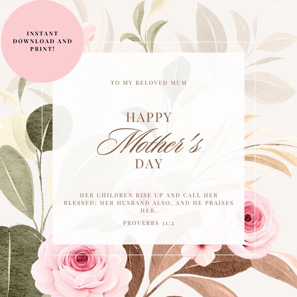 Mother's Day Card | Floral Watercolor Card | Watercolor Mother's Card | Bible Verse Mother's Day Card