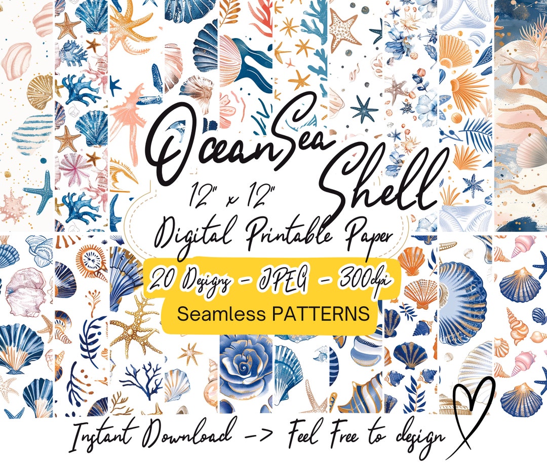 Shell Digital Paper Ocean Sea Shell Digital Paper Pack Summer Sea Background, Sea Shells ...