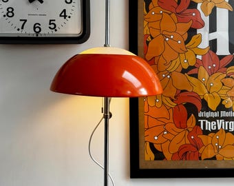 1970s BUR Leuchten Floor Lamp – Orange Mushroom Shade – Adjustable Space Age Lamp – German Mid Century Modern Lighting