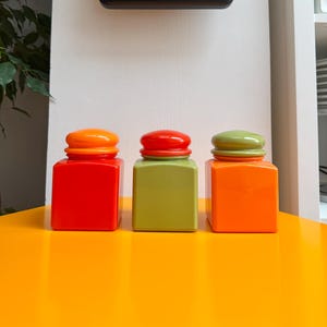 Vintage EMSA Plastic Kitchen Containers – 70s Pop Art Panton Retro Storage Tins | Colorful Retro Kitchen Canisters