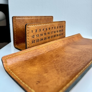 Vintage Leather Desk Organizer Set – Cognac Brown Letter Holder & Pen Tray | Mid-Century Modern Office Decor | Elegant Workspace Accessory
